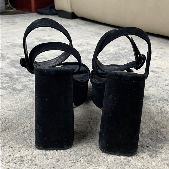 Larroude Dolly Sandal In Black Suede Platform Chunky Heels Sz 10 - Picture 9 of 16